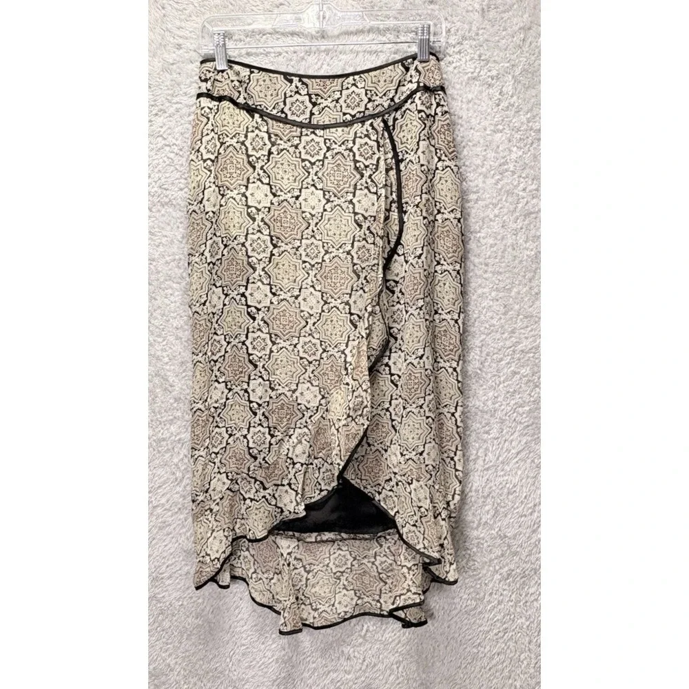 Spenser Jeremy Womens 8 100% Silk Skirt Ruffle High Low Boho Print Midi Y2K